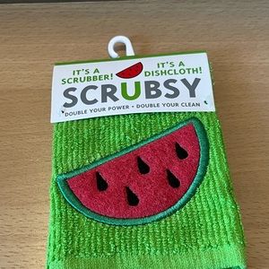 Watermelon Scrubber Dishcloth Summertime Scrubsy July Dish Towel w/ Scouring Pad